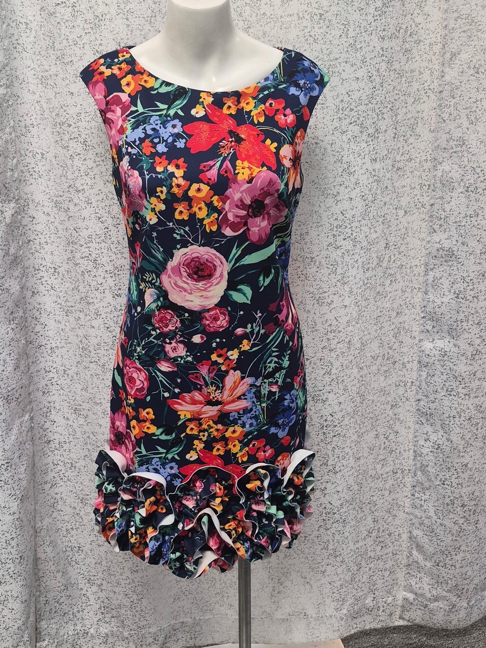 Donna Ricco Navy Floral Ruffle-Hem Mini Dress